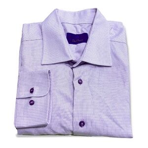 David Donahue Trim Dress Shirt Men 17-32/33 Purple Geometric Print Cotton L/S